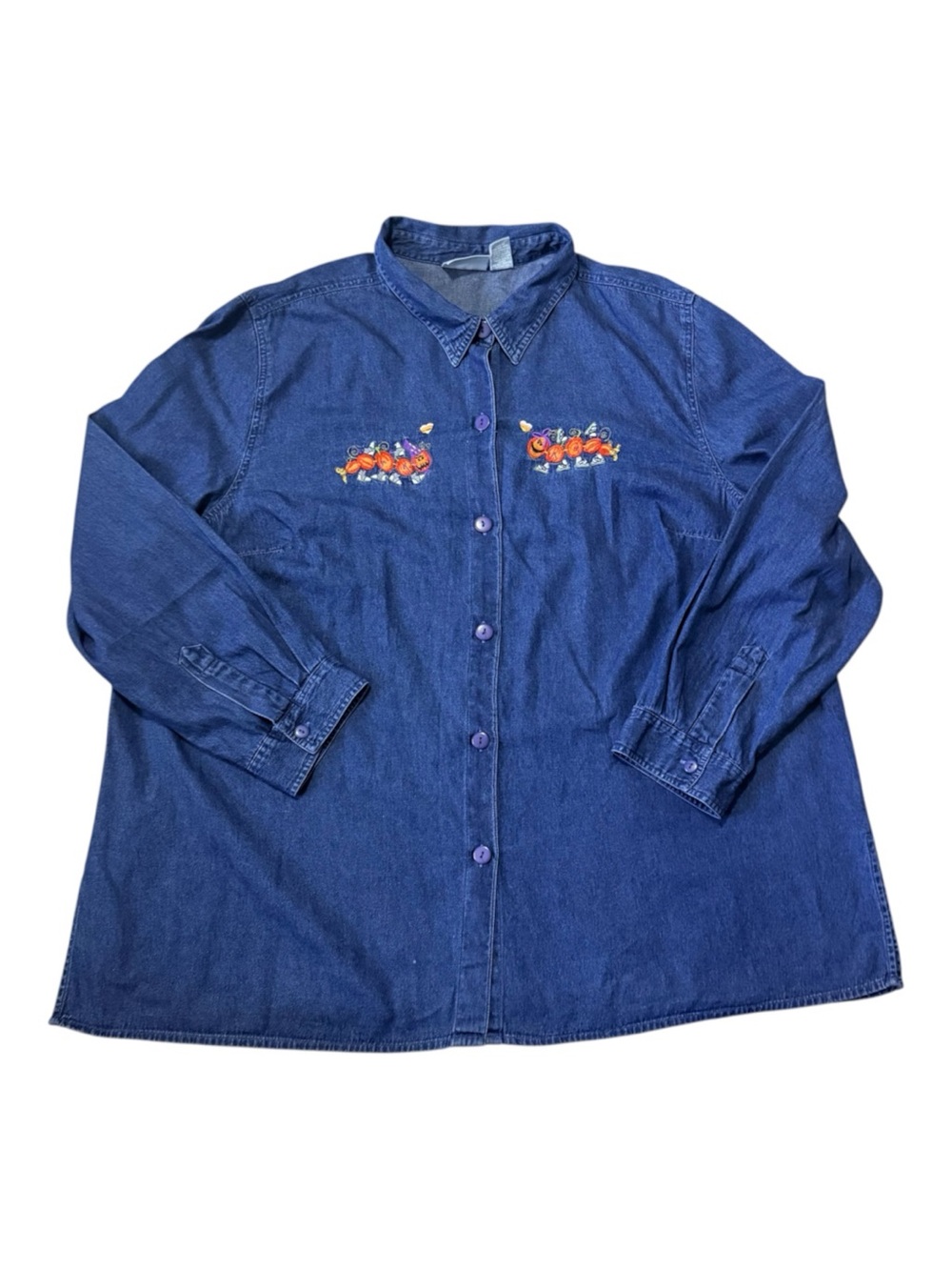 Liz & Me Plus Size Embroidered Button-Up Shacket Shirt/Jacket - Blue Size 3X
